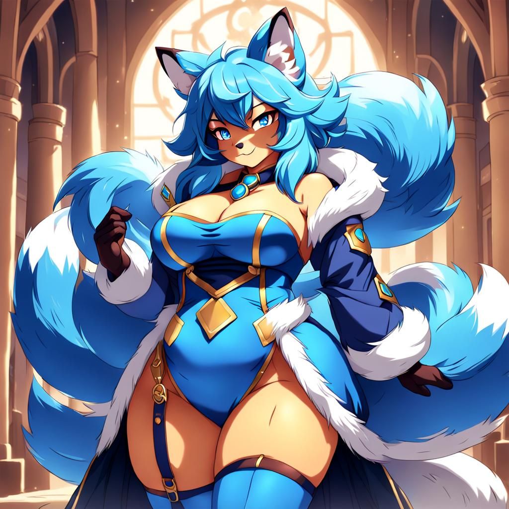 Blue Fur Anthro Fox in Anime Style