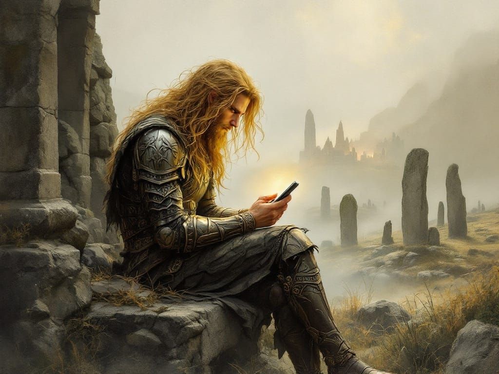 Vintage Celtic God Lugh in Mystical Landscape