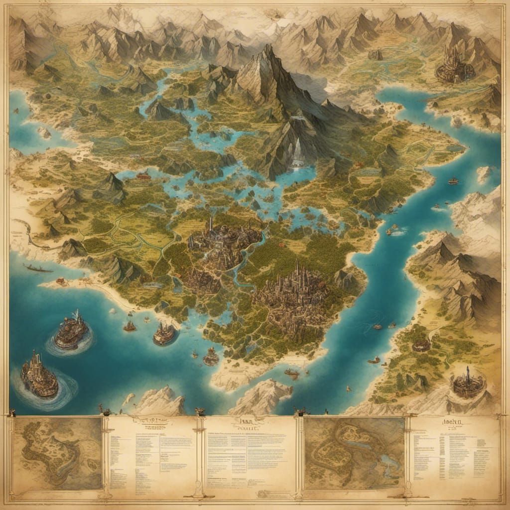 Fantasy Map of Fictional World in Tolkien Style