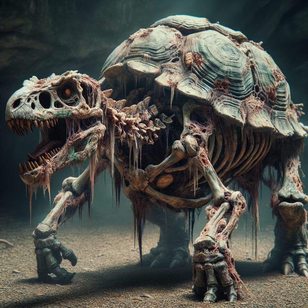 Dinosaur-Zombie Hybrid with Turtle Shell