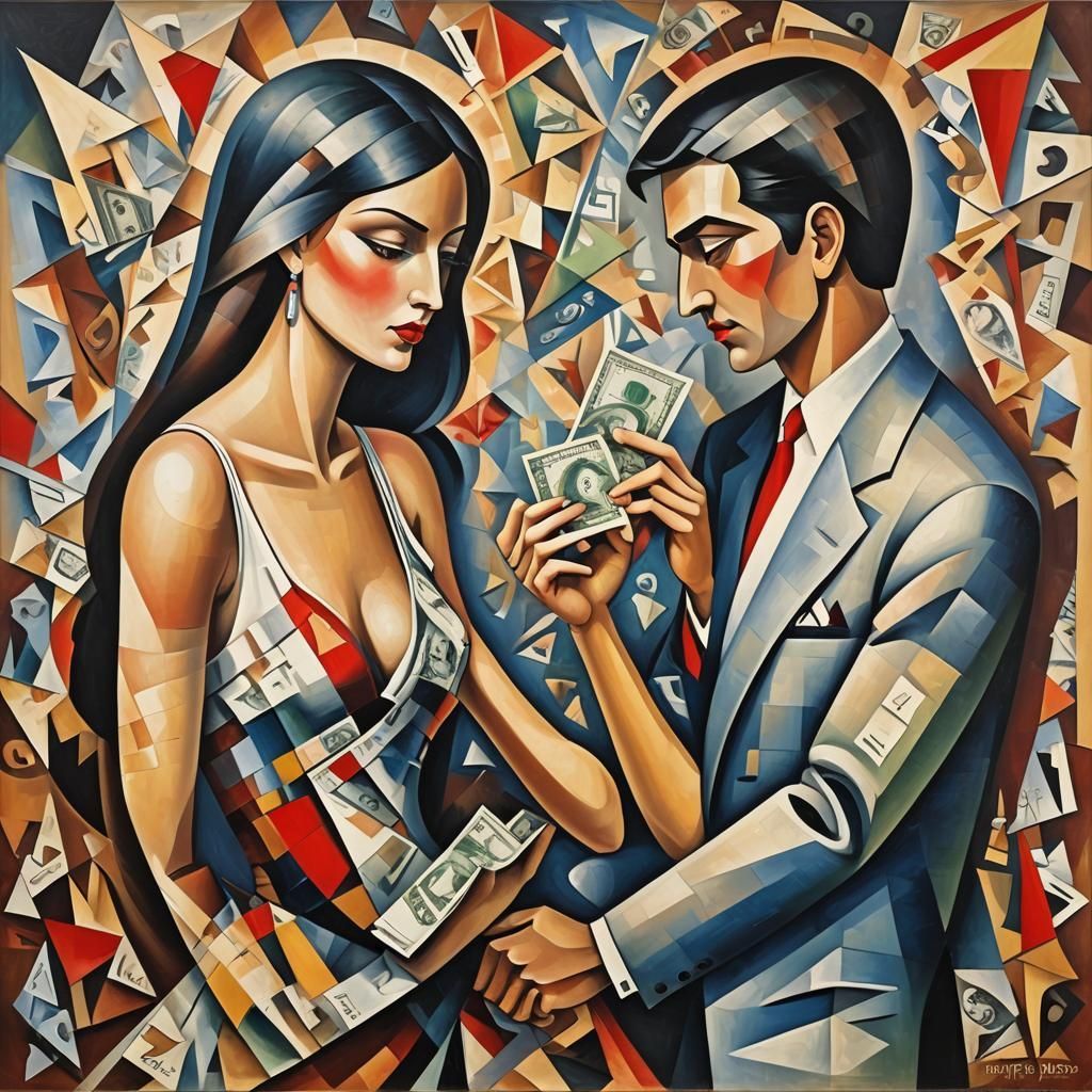 Money or Love: Abstract Cubist Choice
