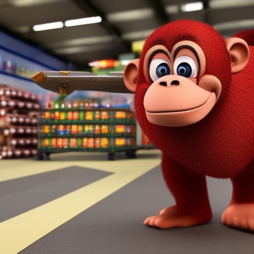 Chimpanzee Buys Screws: 3D Digital Art in Candy Style