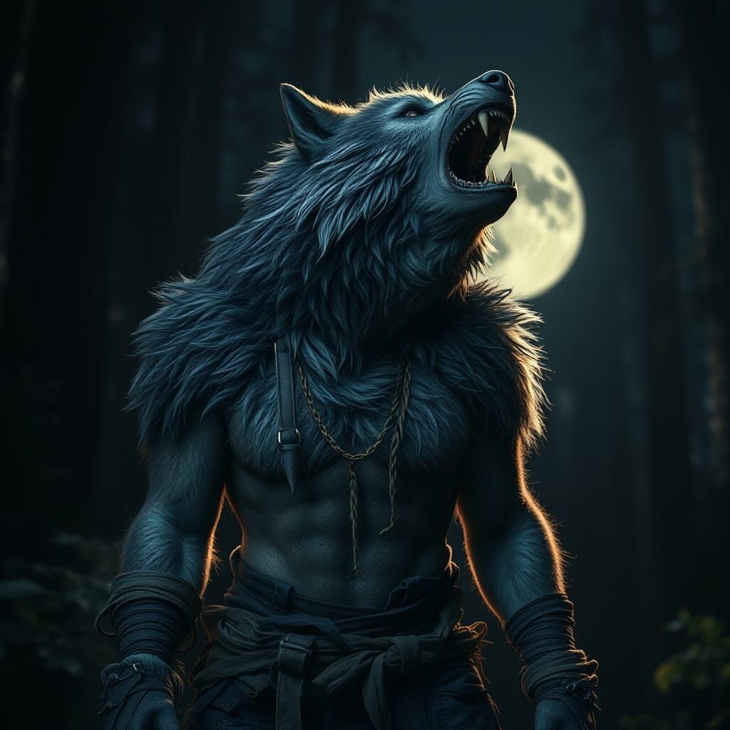 Detailed Werewolf Portrait Howling in Dark Fantasy Style