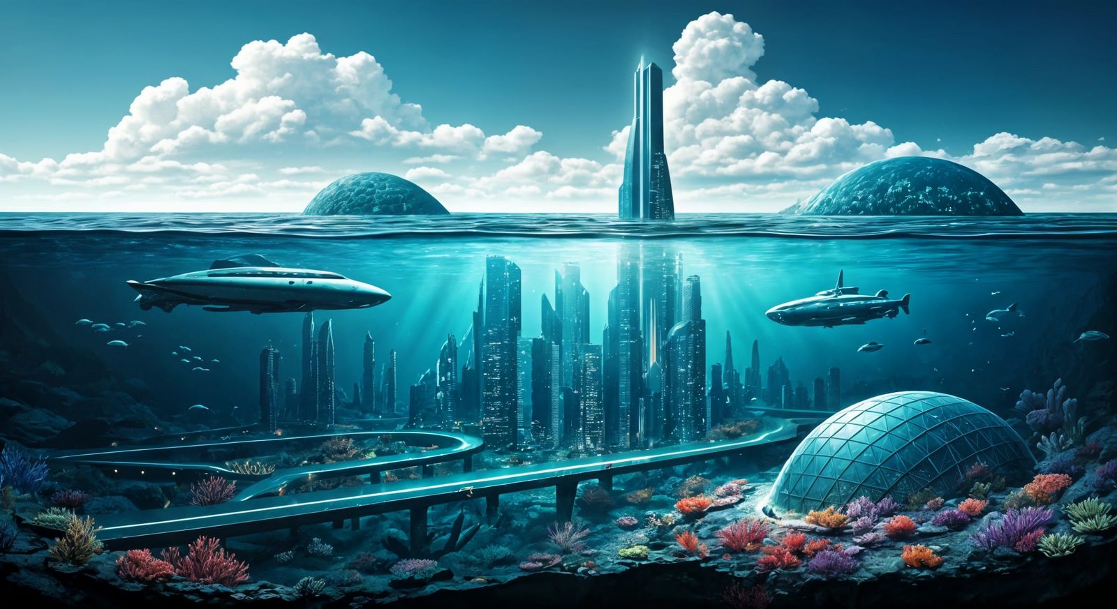 Bioluminescent Deep-Sea Metropolis Cross-Section