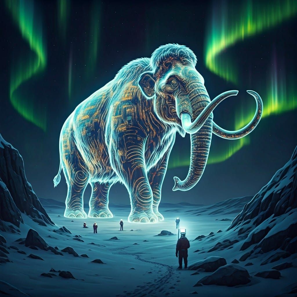 Colossal Hologram of Woolly Mammoth in Post-Apocalyptic Tund...