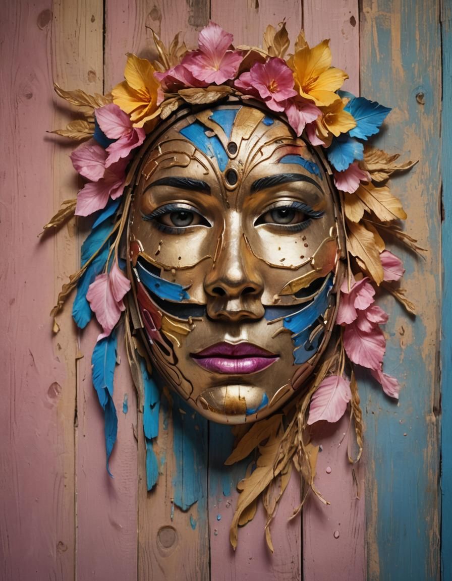 Sad Woman with Mask in Art Nouveau Style