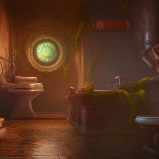 Fantastical Toilet in Detailed Matte Painting Style