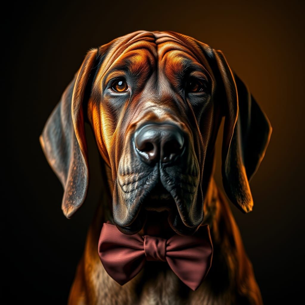 Bloodhound in Bow Tie: Hyperrealistic Portrait