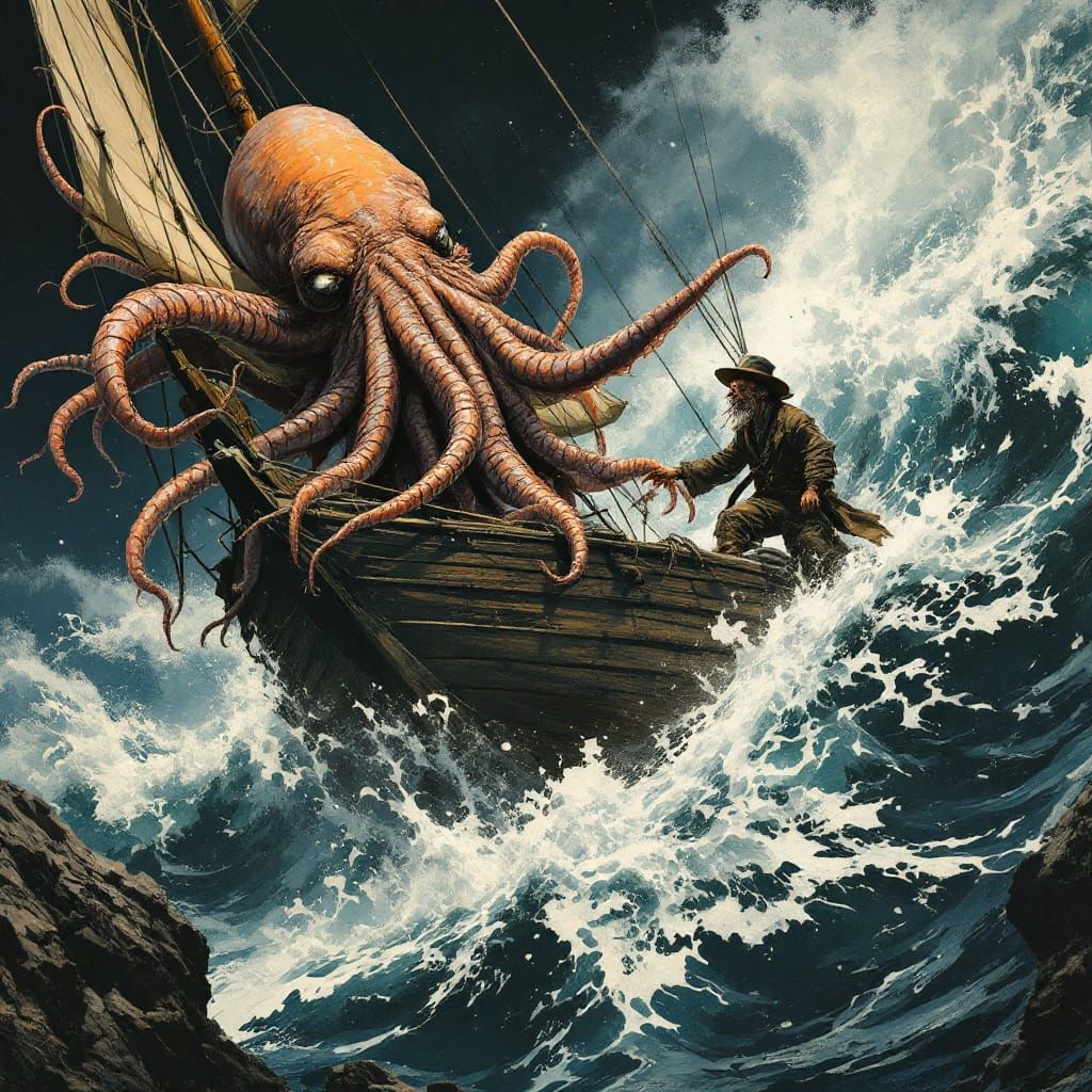 Sailor's Desperate Fight Against a Kraken