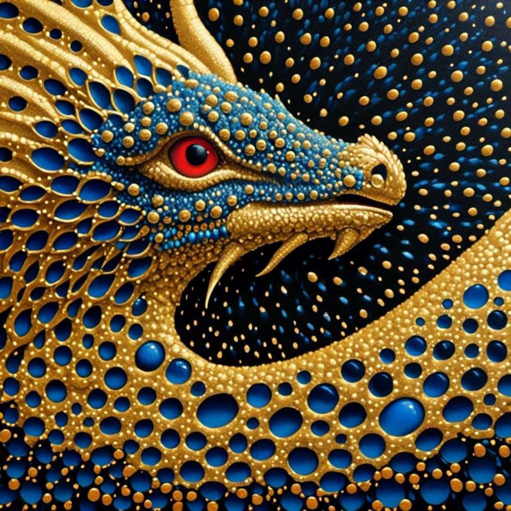 Surreal Kinetic Dragon in Liquid Metallic Pointillism