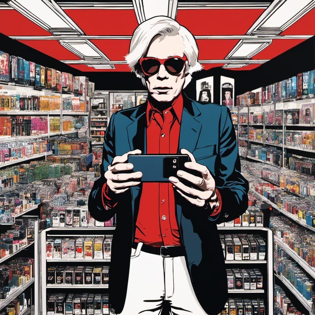 Andy Warhol in a Modern Smartphone Shop
