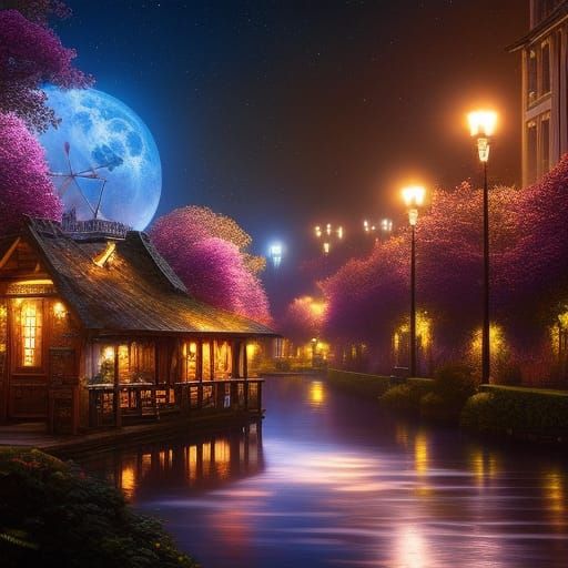 Night cafe on the river