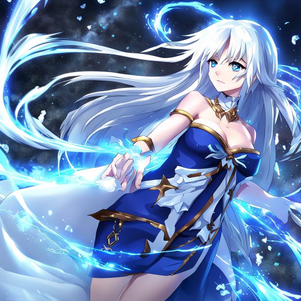 Anime Style Ice Mage with White Hair