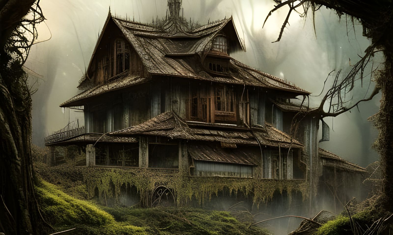Intricate Mossy Homestead in Digital Art Style