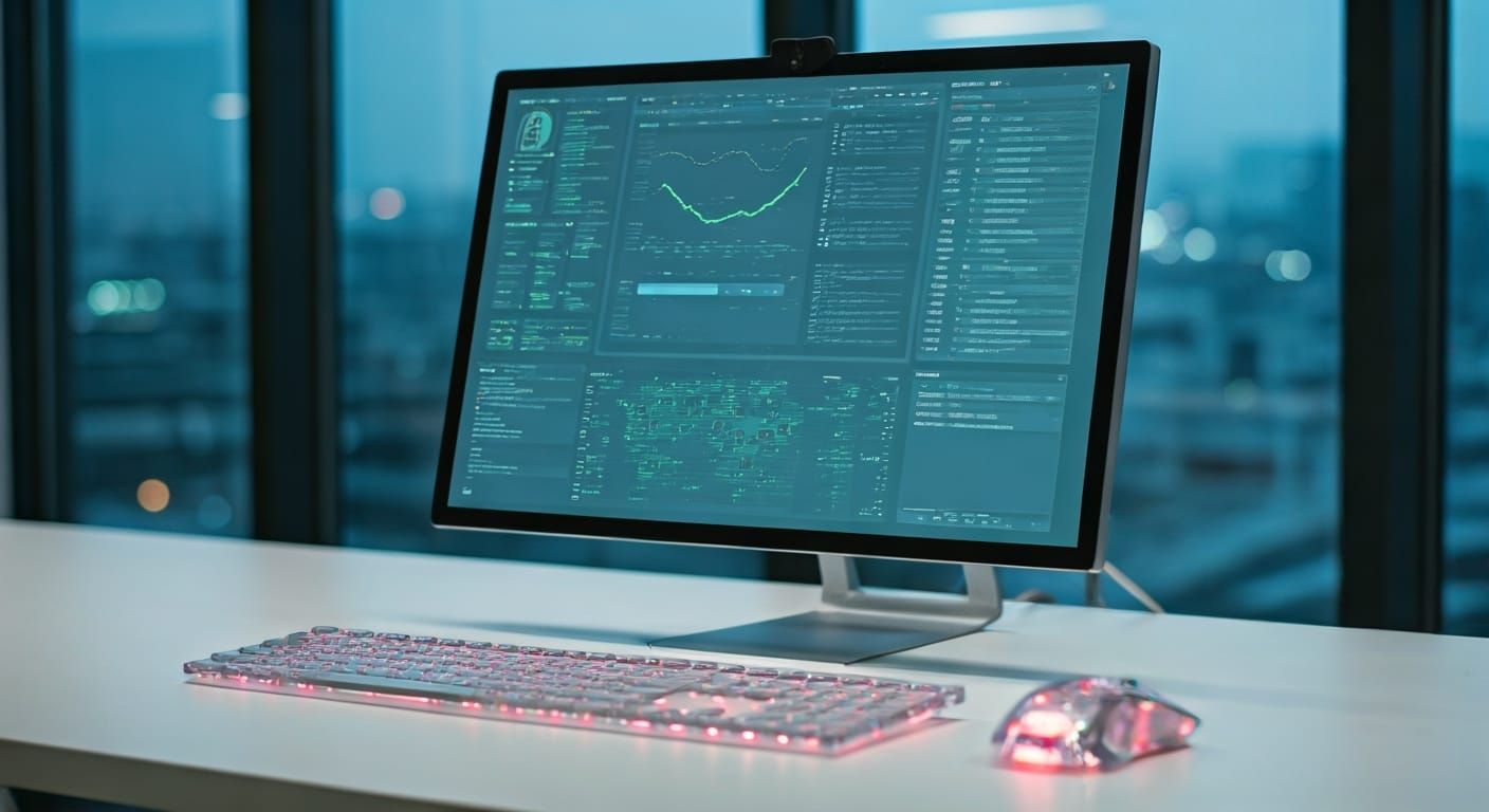 Futuristic Office with Elegant GUI in Digital Art