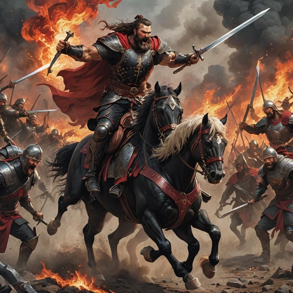 Armored Warrior on Horseback Charging into Battle