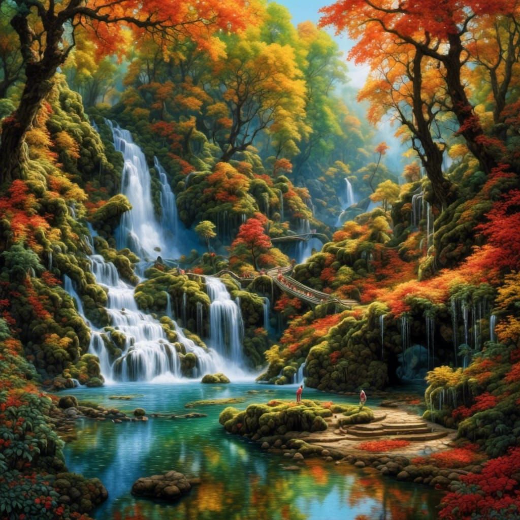 Goddess in Nature by Waterfall