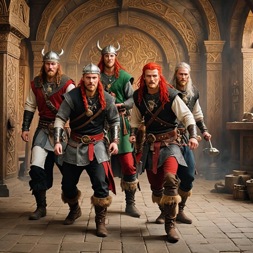 Viking Warriors in Golden Hall with Fire Kingdom