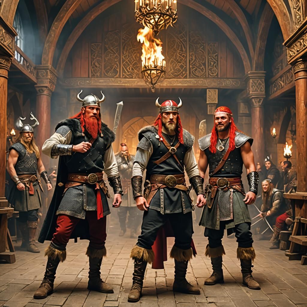 Viking Warriors in Golden Hall with Fire Kingdom