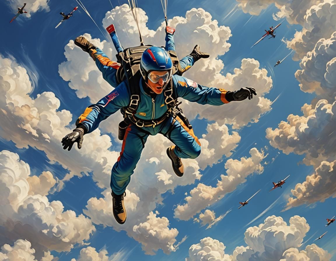 Skydiver Leaping from Plane in Digital Art Style