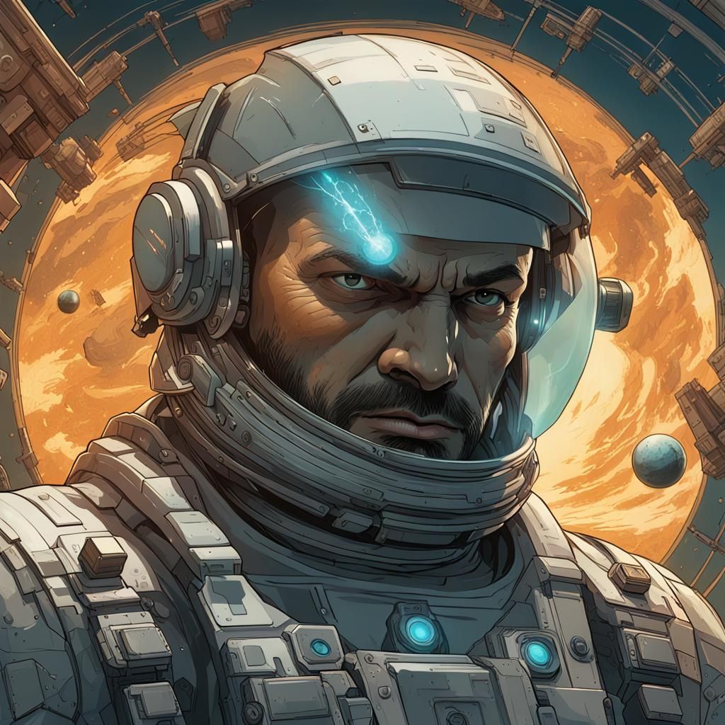 Metal Planet Escape: Hyperdetailed Gravity Suit Portrait