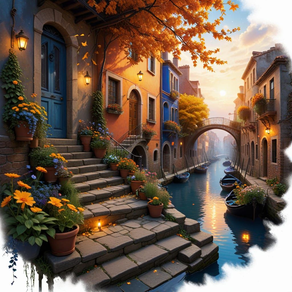 Vivid Urban Courtyard with Cobblestone Legends