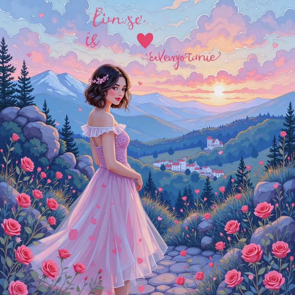 Girl in Radiant Gown with Heavy Brush Strokes