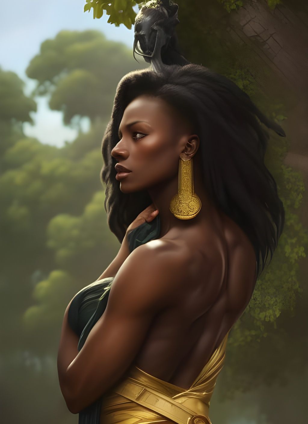 Muscular Girl Portrait with Ancient Obelisk