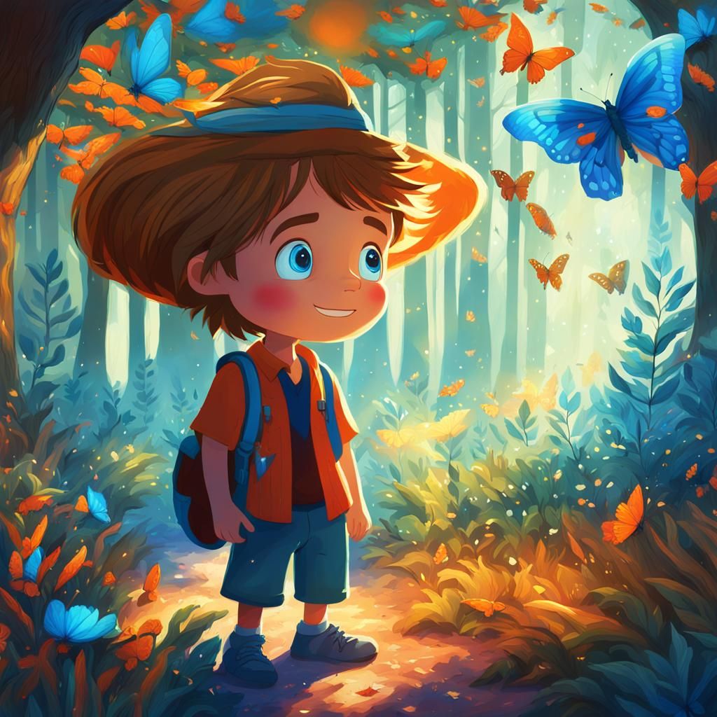 Boy in Butterfly Forest: Art Nouveau Matte Painting