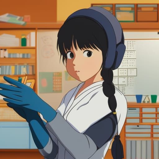 Girl with Mask in Classroom, Anime Style