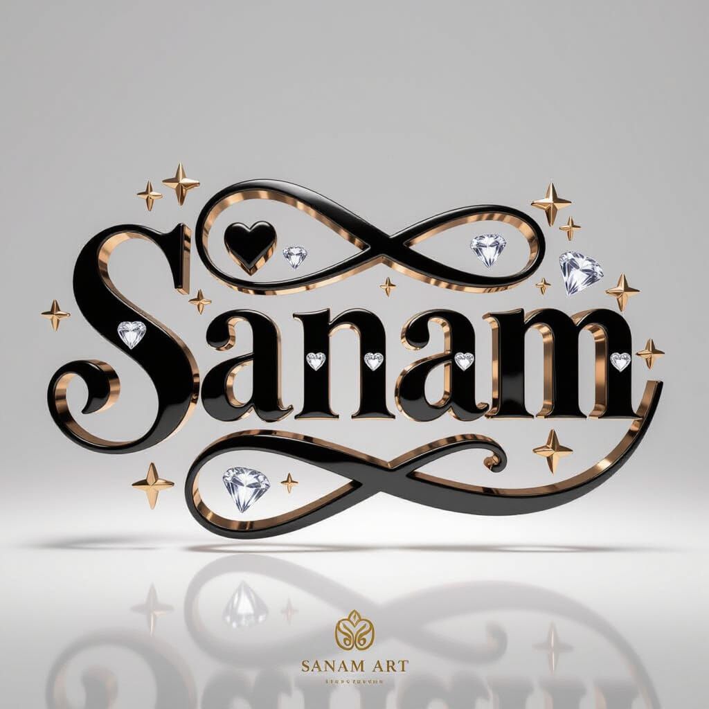Elegant 3D Rendering of 'Sanam' with Embellishments