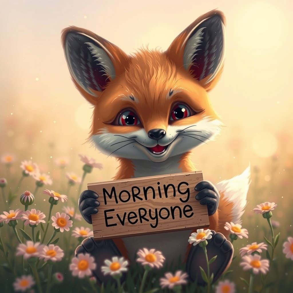 Adorable Fox Greets the Morning in Fantasy Meadow