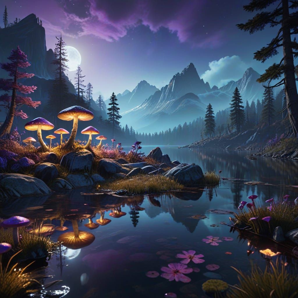 Moonlit Fantasy Landscape in Digital Art Style