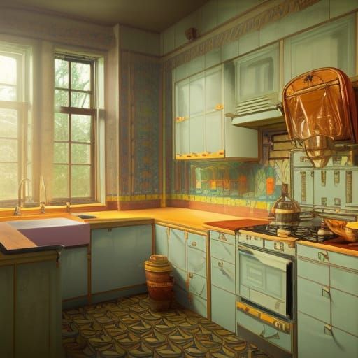 1950s Kitchen Design in Retro Concept Art