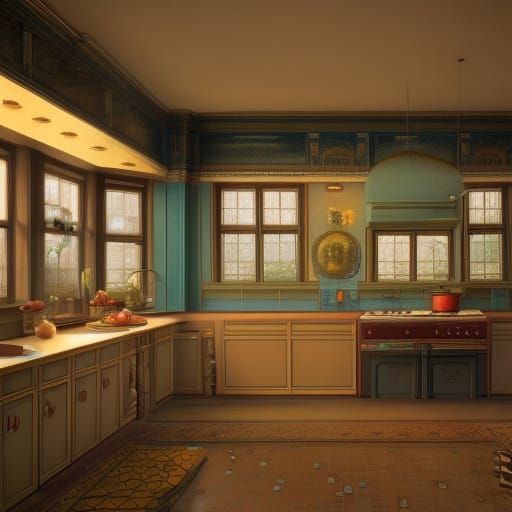 1950s Kitchen Design in Art Nouveau Style