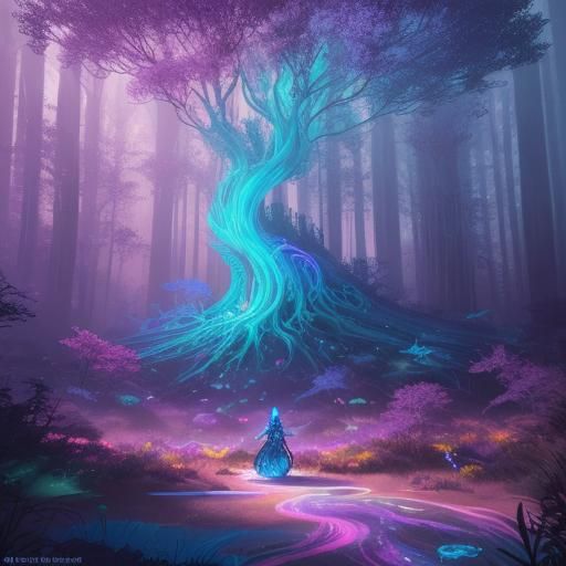 Ethereal Fantasy Woman in Iridescent Xenon Forest