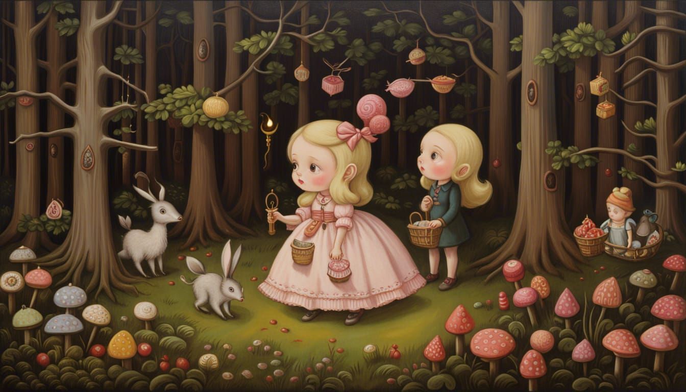 Hansel and Gretel in Pop Surrealist Style