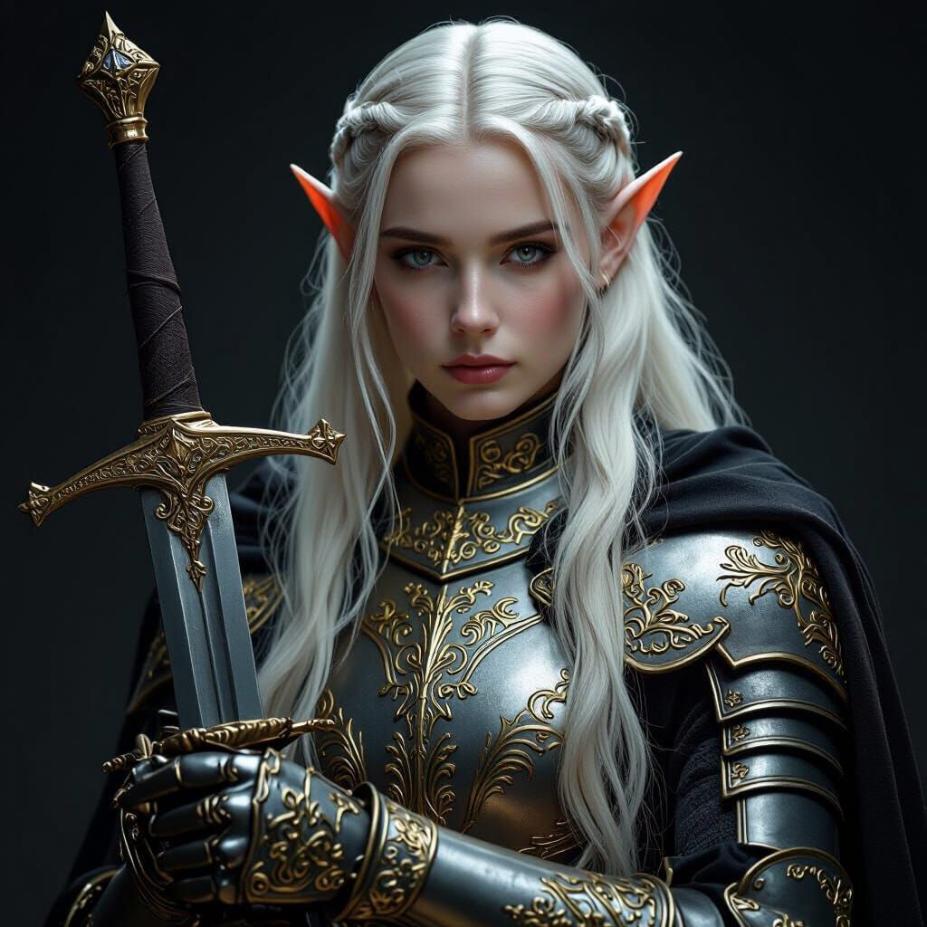 Elven Knight in Dark Void, Dramatic Chiaroscuro Lighting