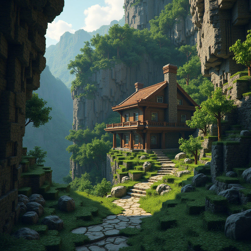 Secluded Minecraft Mountain Base in Photorealistic Style