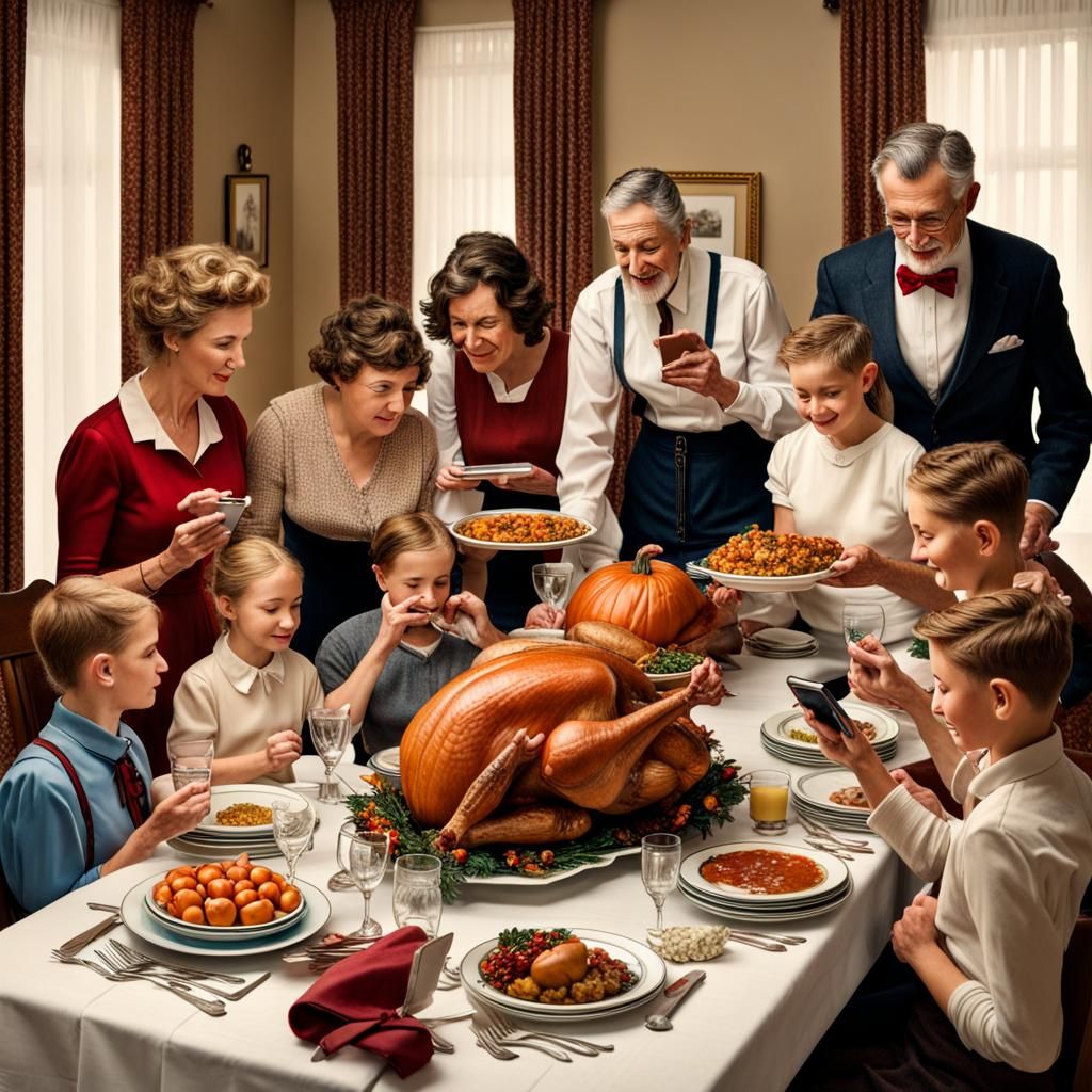 Modern Thanksgiving in Norman Rockwell Style