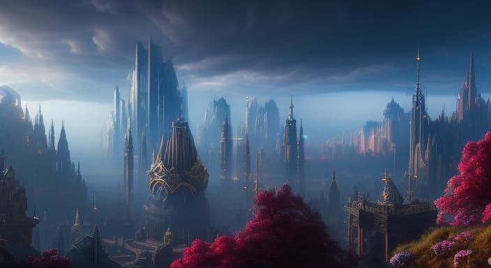 Floating Celestial City in Ethereal Clouds