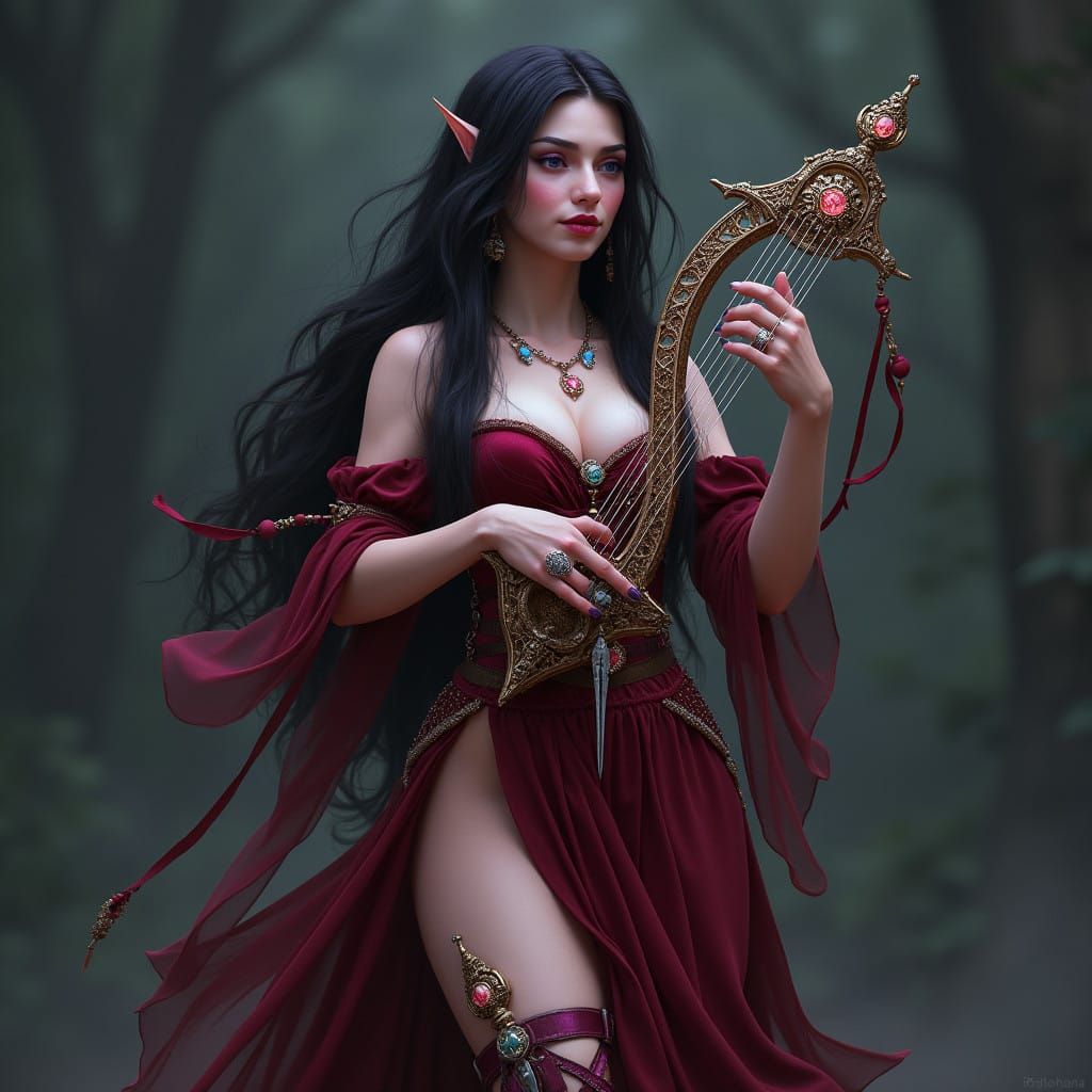 Ethereal Half-Elf Siren with Lyre