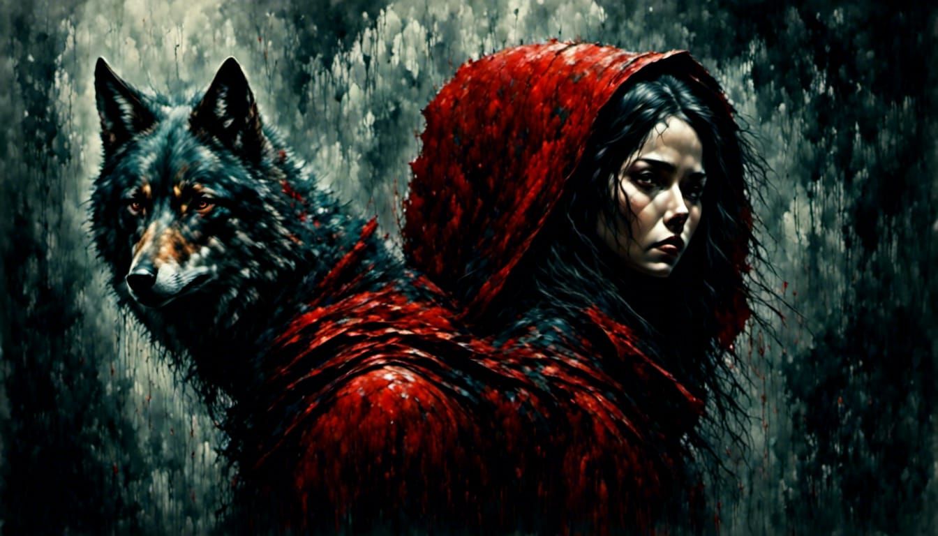 Girl in Red Cloak with Wolf