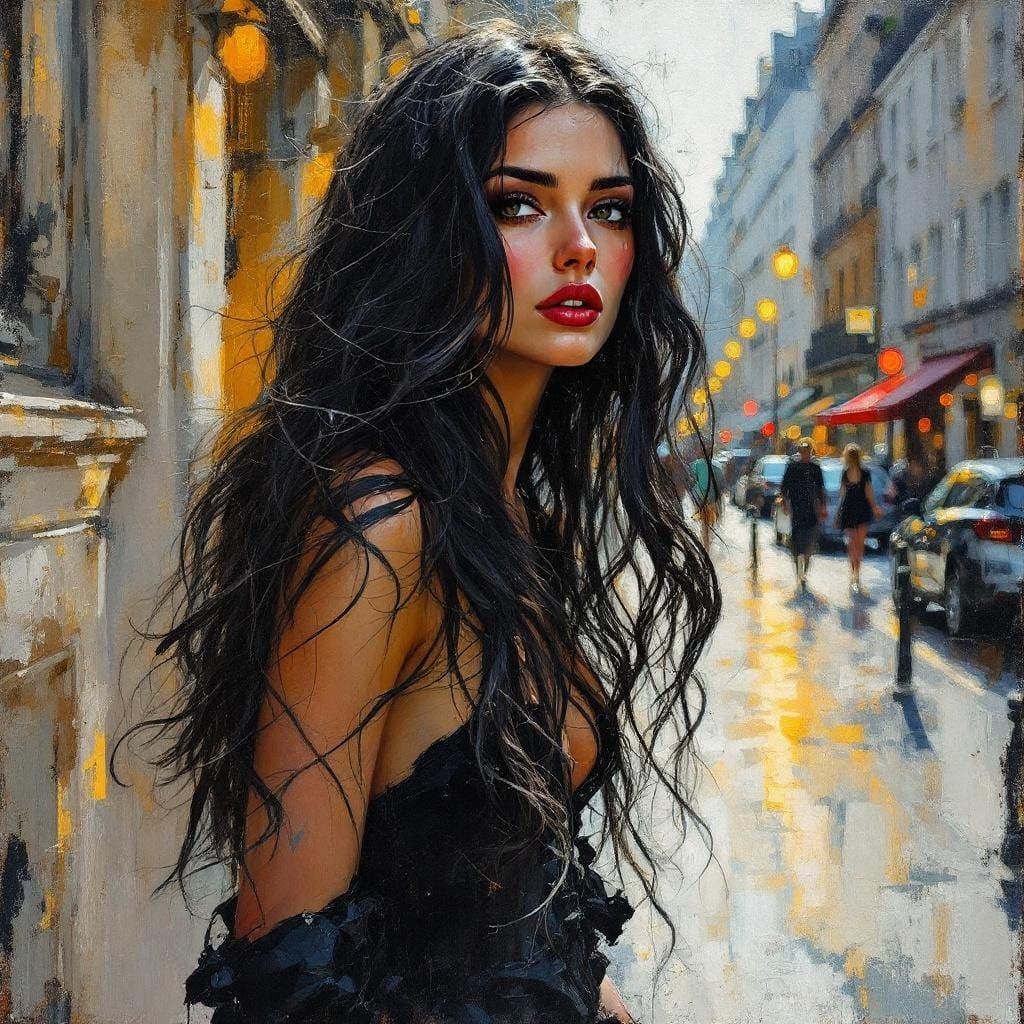 Parisian Woman in Encaustic Impressionist Urban Scene