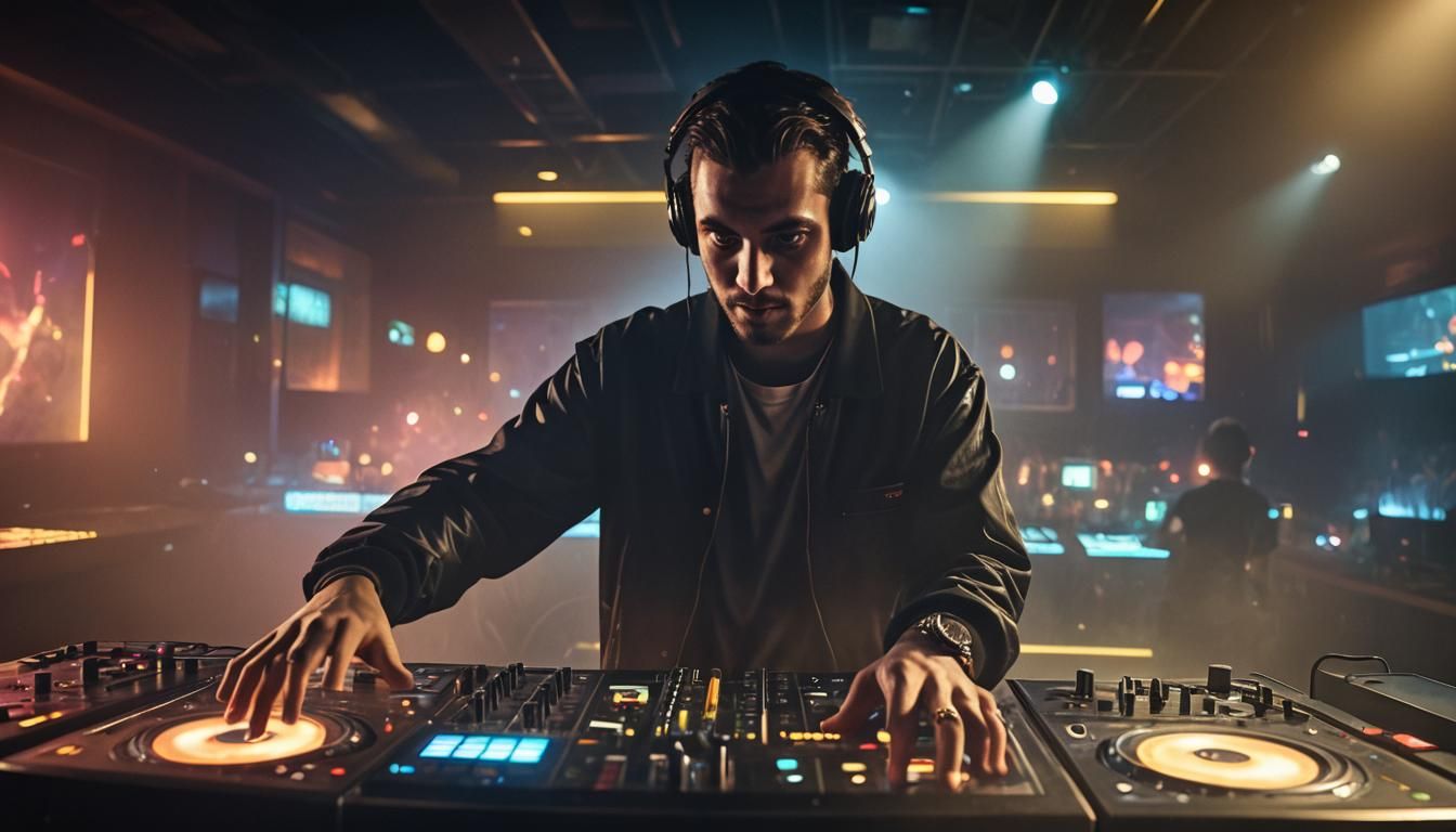 Nightclub DJ in Moody, Blade Runner-esque Lighting