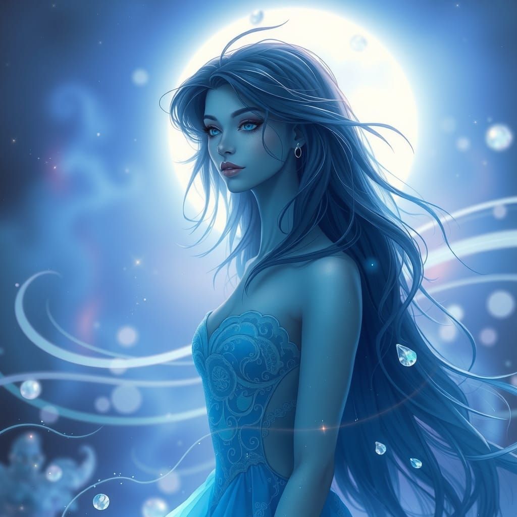 Surreal Moon Goddess in Dreamy, Iridescent Landscape