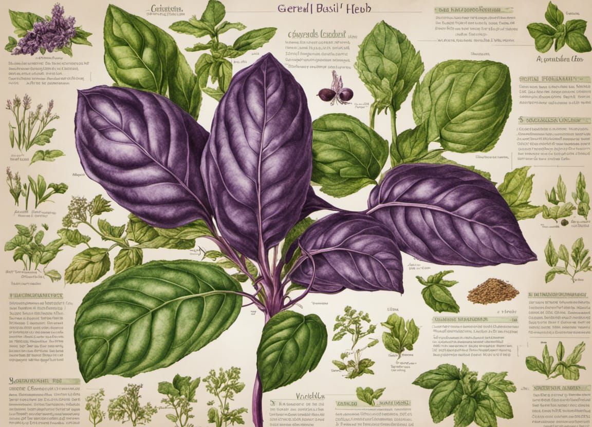 Detailed Scientific Chart of Purple Basil Herb