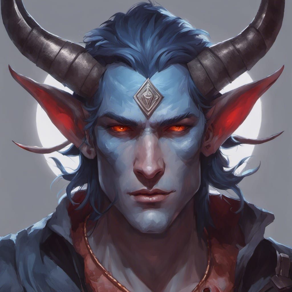 Tiefling Twilight Cleric Portrait in Detailed Style