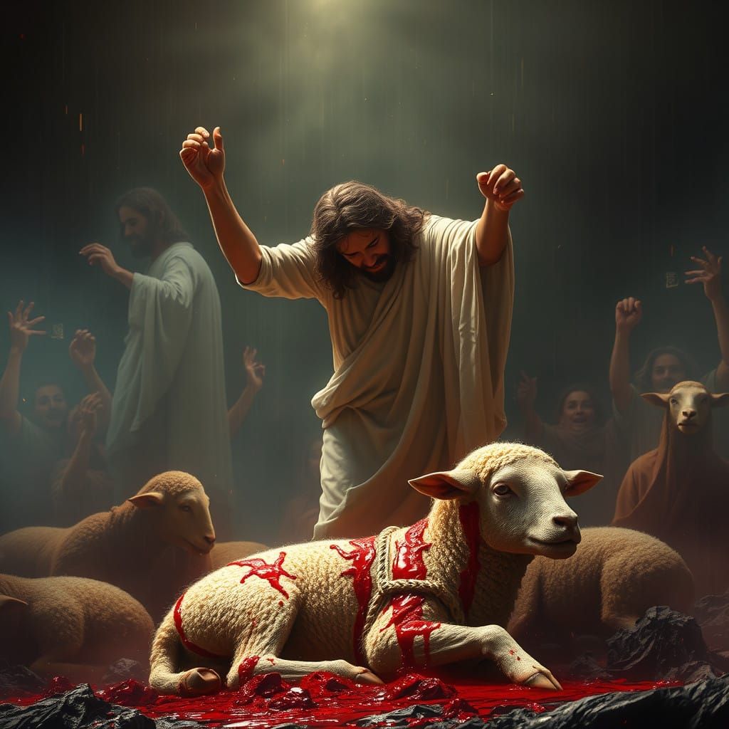 Lamb Jesus Crucifixion Scene in Epic Cinematic Style