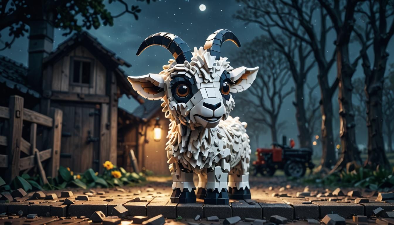 Lego Goat in Farmyard: 3D Digital Art